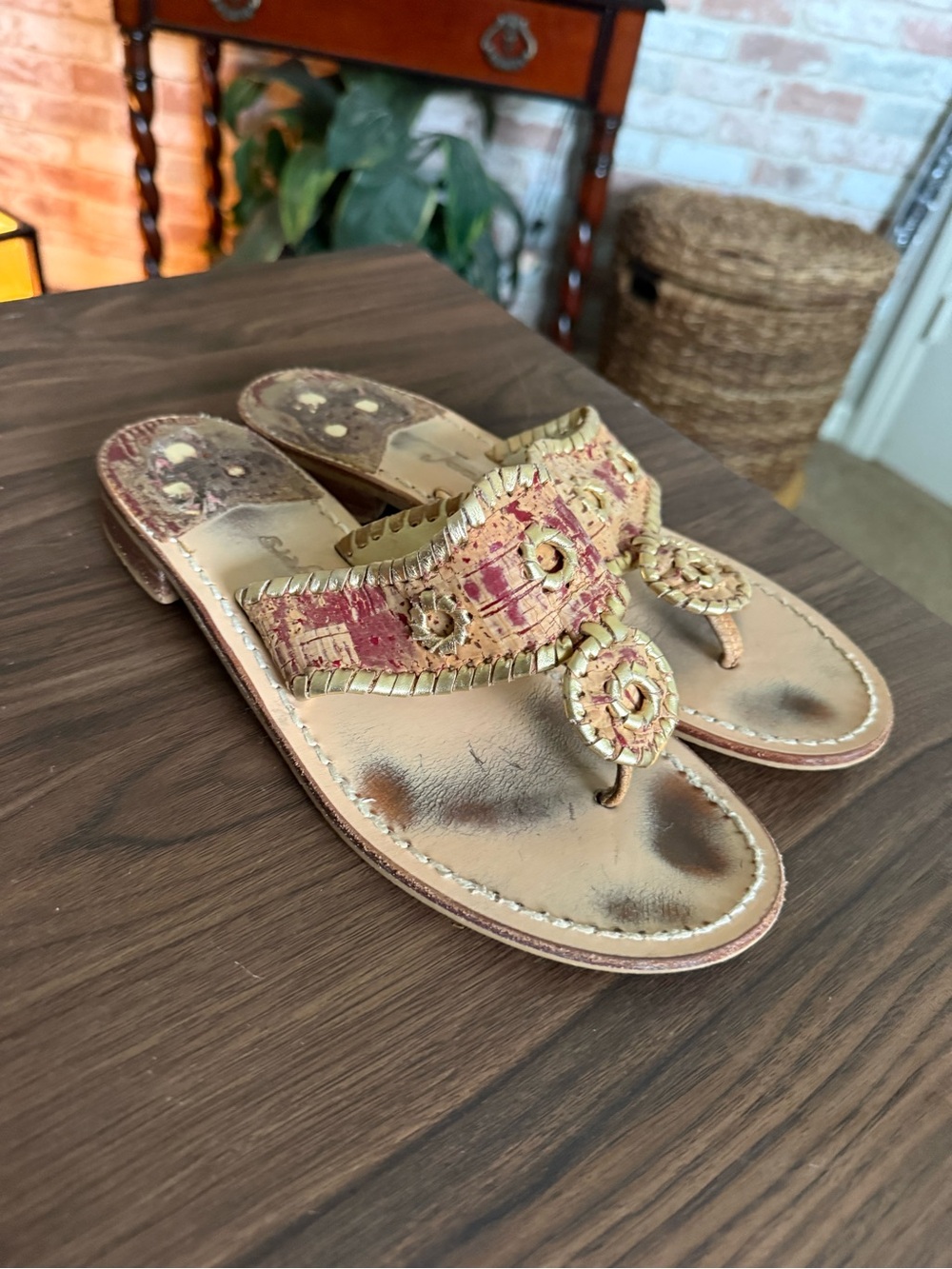 Jack Rogers Tan Woven Thong Sandals